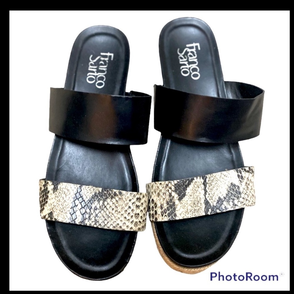 Franco Sarto Two Tone Black & Snakeskin sandals Size 8 - Picture 4 of 4